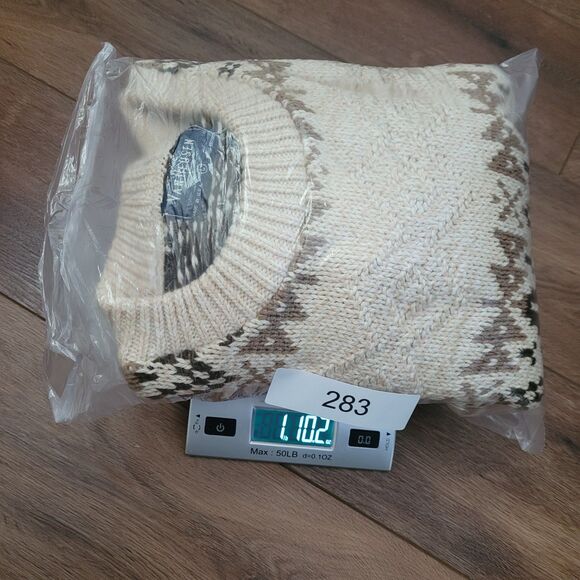 Vintage 90s Y2K Fair Isle Sweater Mens L Van Heusen 100% Cotton Cream Brown USA - Picture 14 of 14